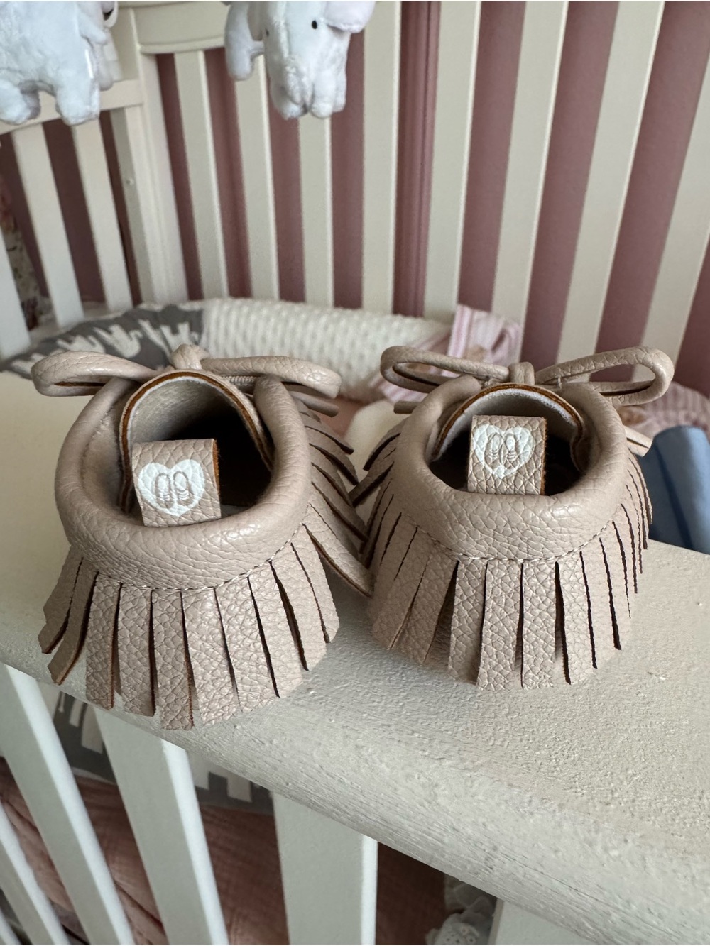 Toddler Fringe Moccasins in Taupe - Soft Leather Slip-Ons